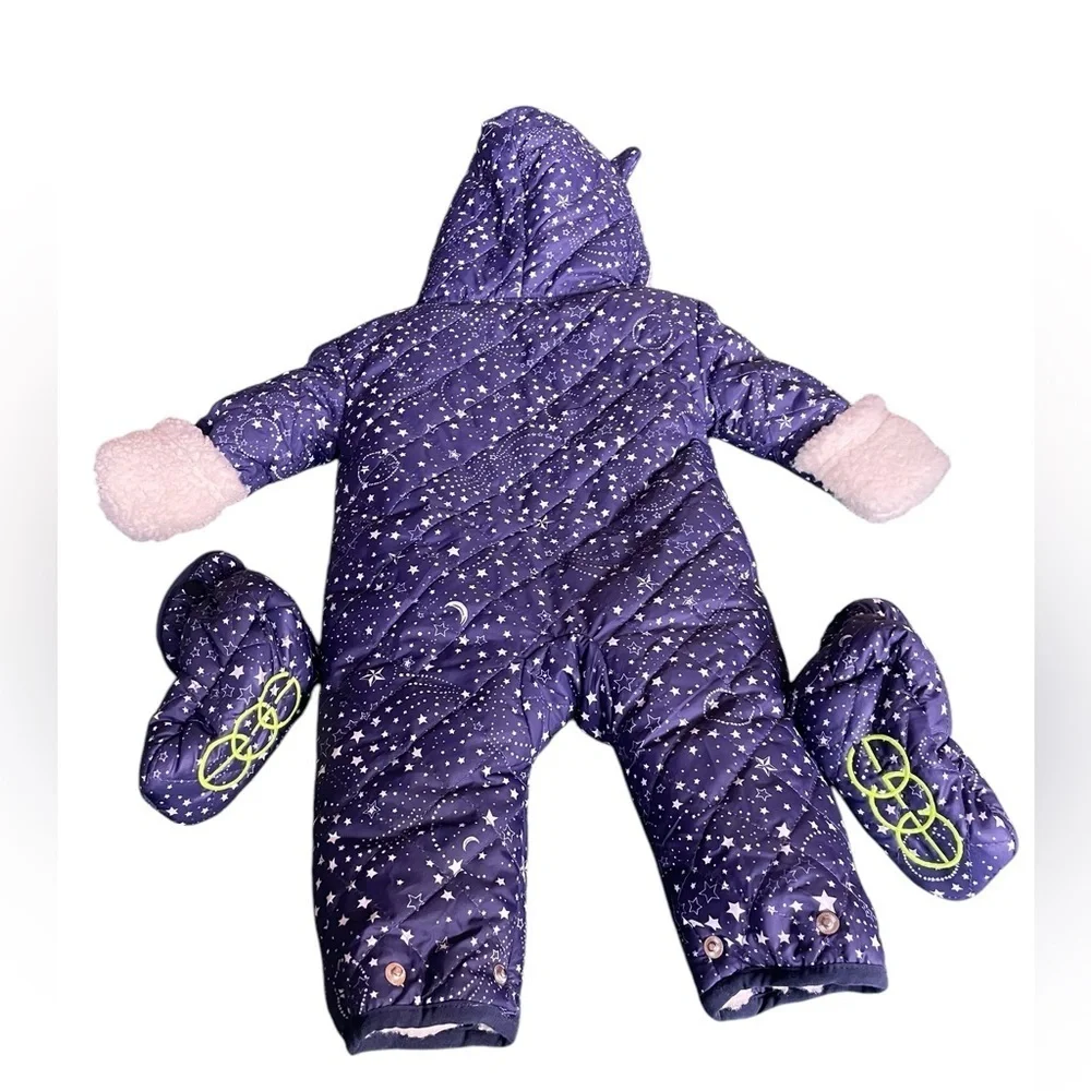 EGG New York fur lined Stars & Moons Zip Up Snowsuit Sz 3M​​​​